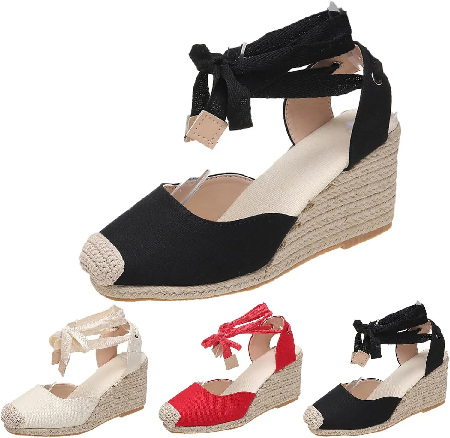 ZWRXW Womens Espadrilles Wedge Sandal Closed Toe Platform Sandals Platform Comfortable Soft Arch Support High Heels Wedge Sandals Ankle Strap Lace Up Summer Shoes