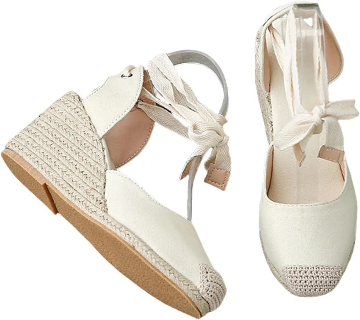 ZWRXW Womens Espadrilles Wedge Sandal Closed Toe Platform Sandals Platform Comfortable Soft Arch Support High Heels Wedge Sandals Ankle Strap Lace Up Summer Shoes