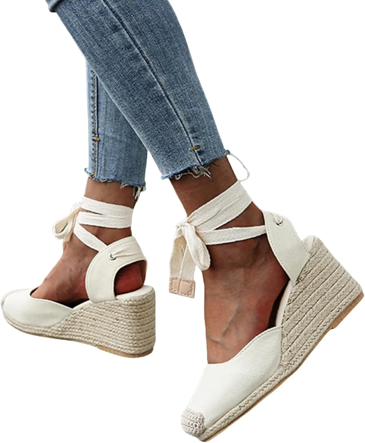 ZWRXW Womens Espadrilles Wedge Sandal Closed Toe Platform Sandals Platform Comfortable Soft Arch Support High Heels Wedge Sandals Ankle Strap Lace Up Summer Shoes